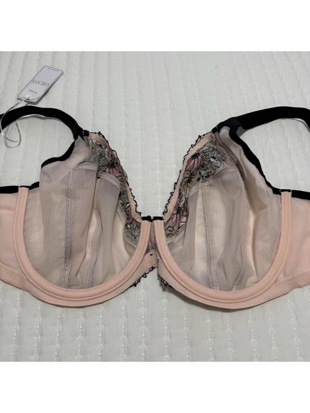 Elomi 38H Carrie Full-Figure Underwire Plunge Bra Lace & Mesh Pink Black NWT - Picture 6 of 13